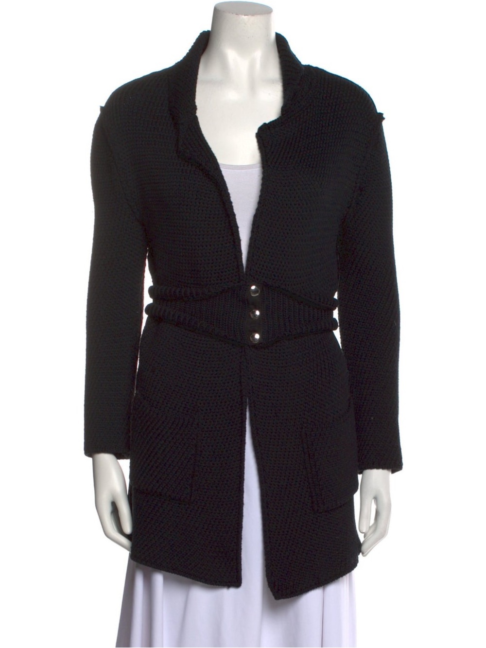 Nina Ricci Black Knit Belted Wool Cardigan Coat - Women's Jacket